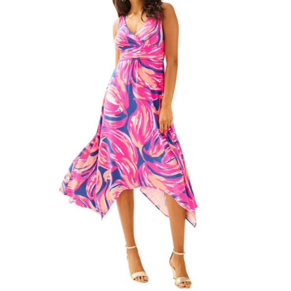 ECU Lilly Pulitzer Sloan Midi Dress S Bomber Blue Plume Bloom
